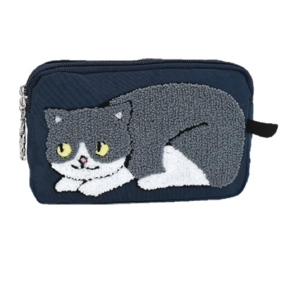 Amazon | ポーチ しっぽがかわいい ふわふわ猫ちゃん 3連ファスナー 