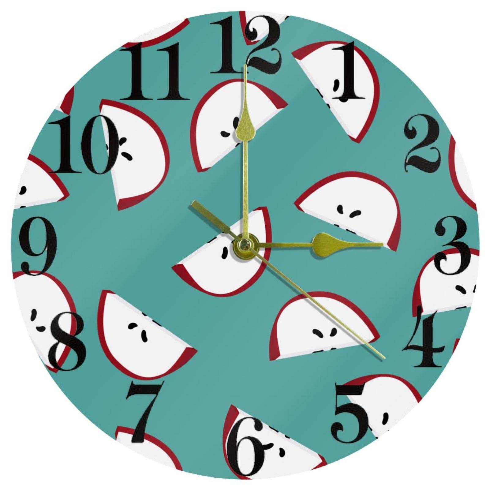 Horloge murale ronde à quartz de 25,4 cm avec motif fruits rouges pour cuisine et maison