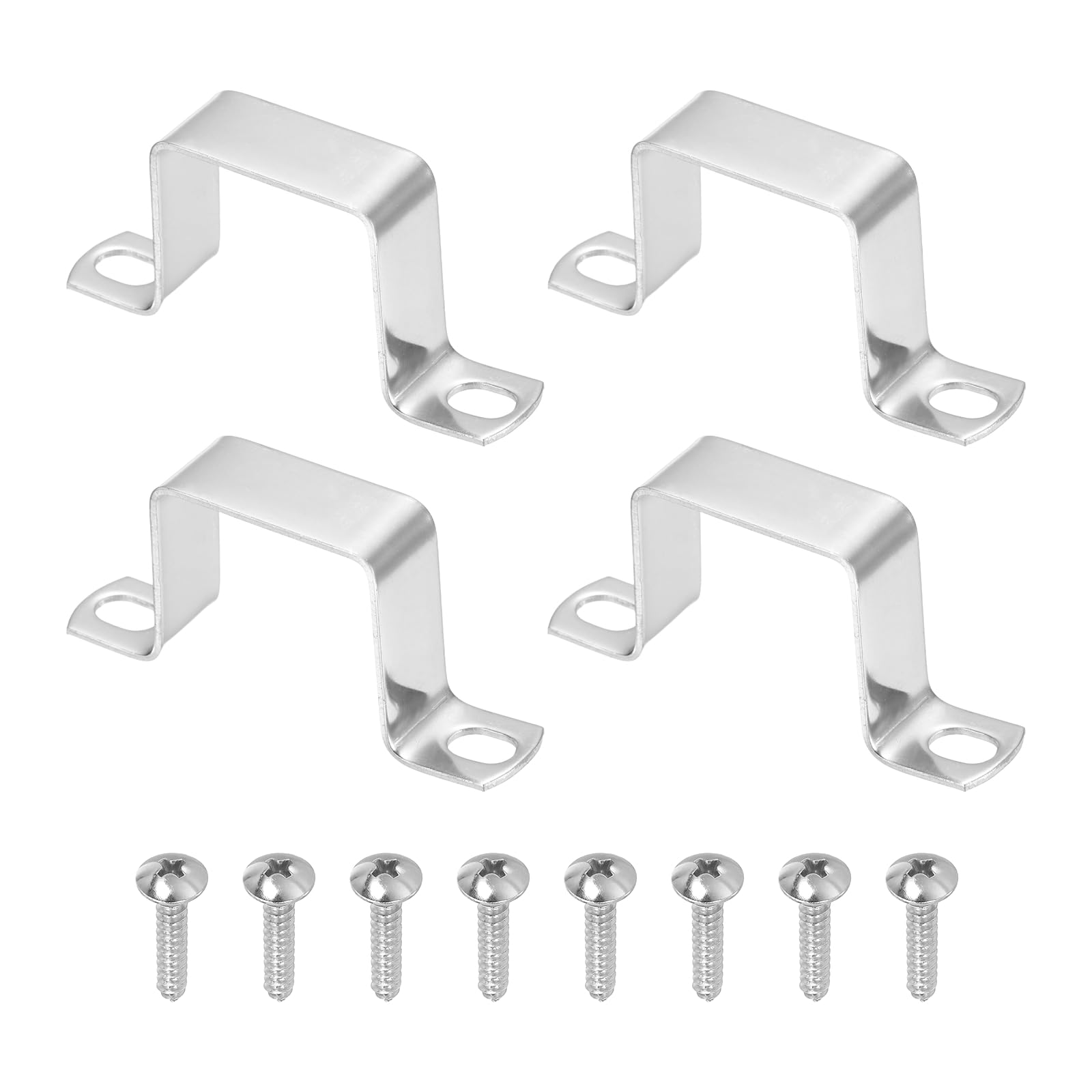 sourcing map 4pcs 1.6" x 1.6" Square Pipe Clamp, 304 Stainless Steel U Shaped Connector Bracket Heavy Duty Tube Strap Buckle with Self-Tapping Screws for Tube Installation