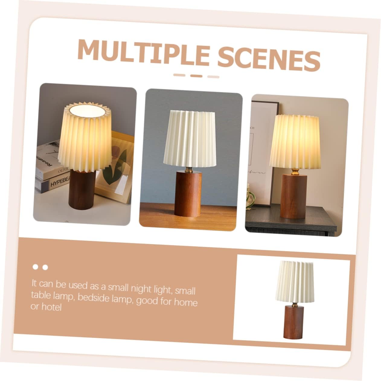 balacoo Pleated Decorative Table Lamp Rechargeable Nightstand Light for Bedroom Vintage Design