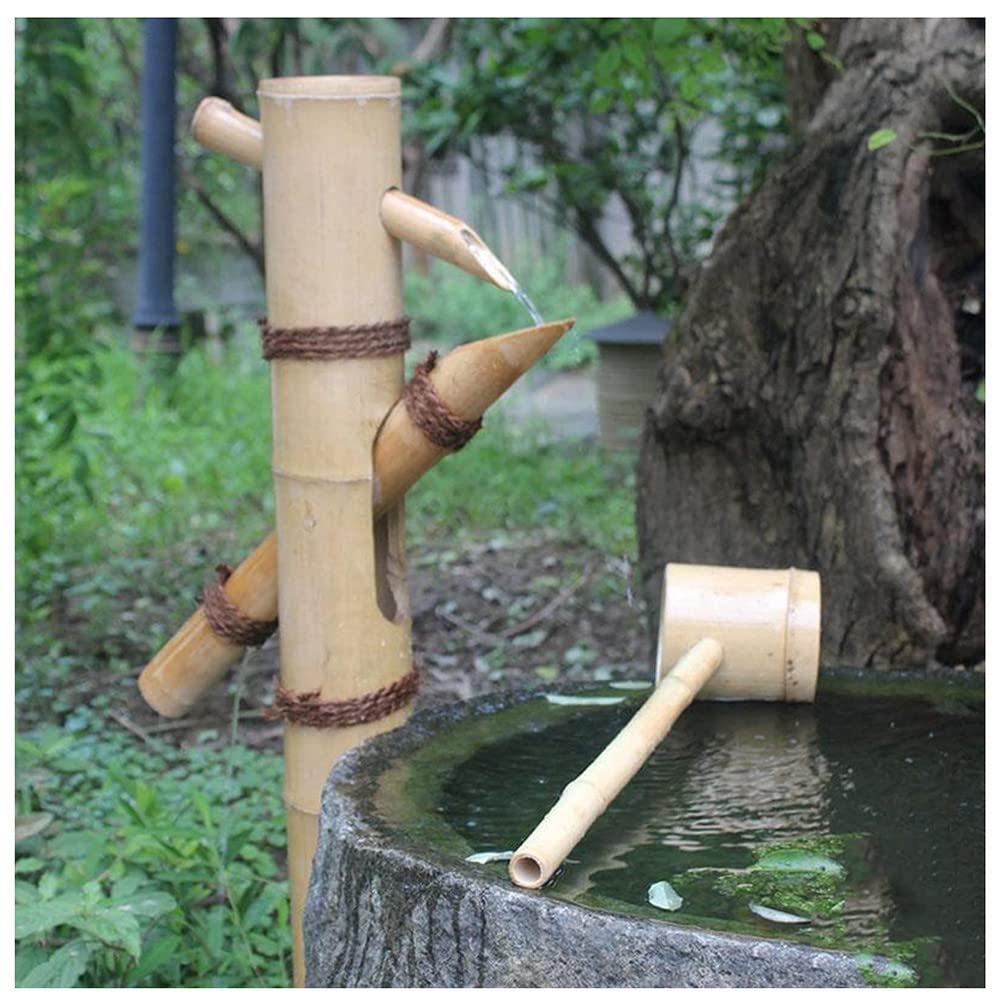 Kit Fontaine en Bambou avec Pompe, MEZITZ, Fontaine Japonaise Intérieure Extérieure, Caractéristiques De l'eau en Bambou pour Le Jardin