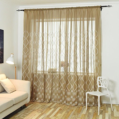 Cortina de impressão floral bordada Awakingdemi, cortina de janela, tule, decoração de cômodo transp