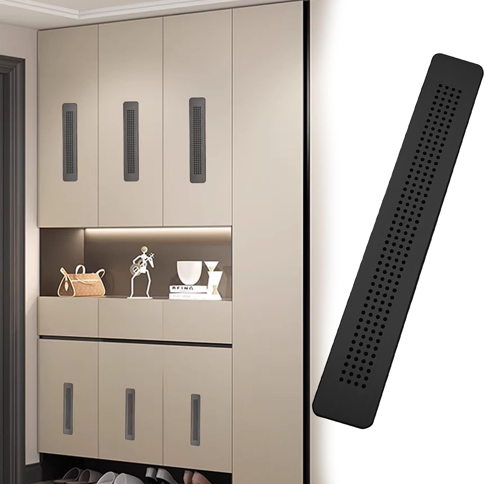 Copertura di ventilazione in alluminio per armadio e parete, 32 x 155 mm, piastra di ventilazione decorativa per armadio e scarpiere, soluzione di ventilazione singola