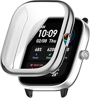 جراب حماية متوافق مع ساعة امازفيت GTS 4 ميني غير من المعز بولي يوريثين ناعم ومقاوم للحرارة بتصميم رفيع واكصدام دلـ3 موبايلك فضي