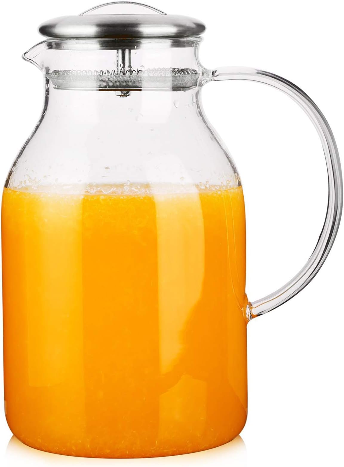 Hiware Glass Pitcher with Lid and Spout - 68 OZ Water Pitcher for Hot/Cold Water & Iced Tea, 18/8 Stainless Steel Lid, High Heat Resistance, 100% Lead-free Clear
