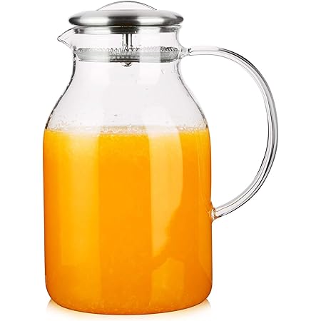 Hiware Glass Pitcher with Lid and Spout - 68 OZ Water Pitcher for Hot/Cold Water & Iced Tea, 18/8 Stainless Steel Lid, High Heat Resistance, 100% Lead-free