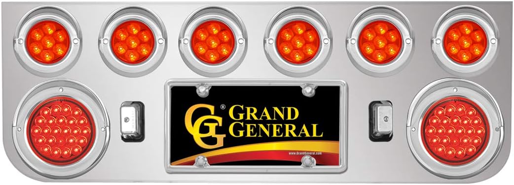 GG Grand General 89187 Red/Clear Stainless Steel Light Panel with 2-4 inches and 6-2.5 inches Pearl LED and Chrome Plastic Rim with Visor