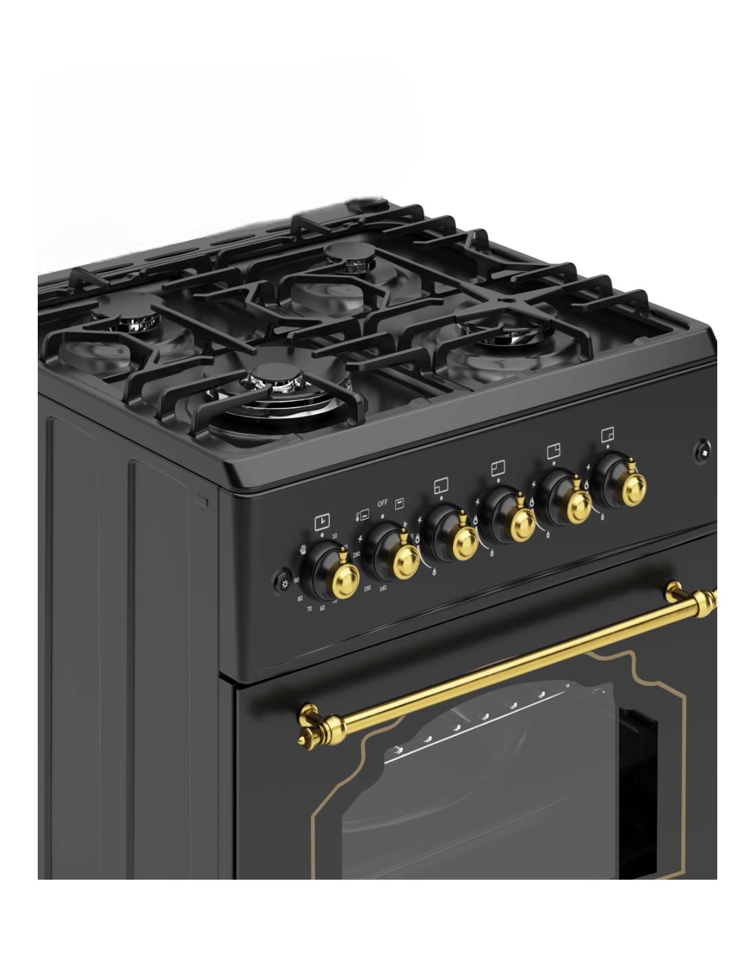 ALPHA Cuisinière à gaz VuLCANO GOLD-60 Rustica Gold. Allumage automatique, Wok, ventilateur et minuteur. *Haut de gamme*