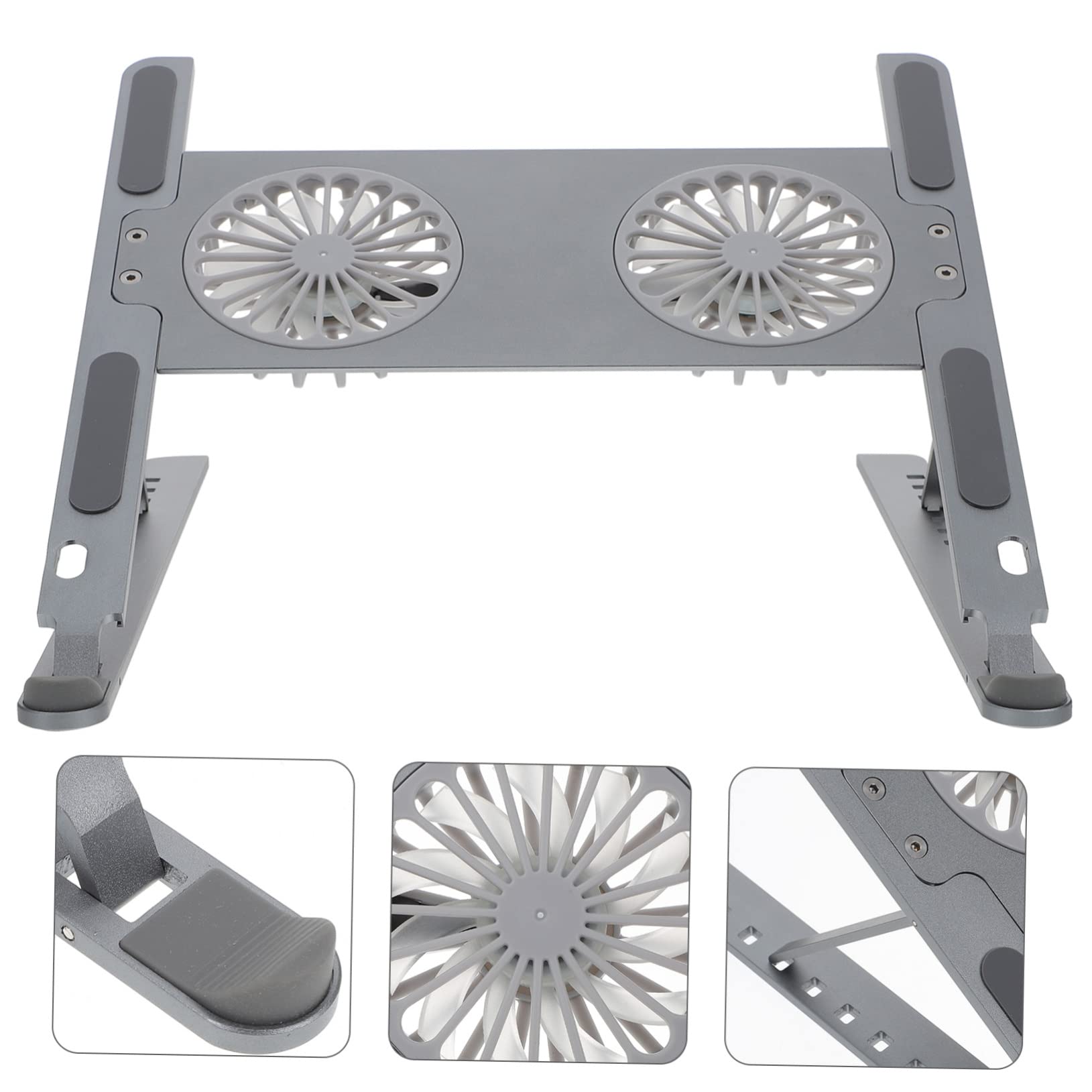 NUOBESTY Soporte Ajustable y Silencioso para Portátil Ventilador Led, Aluminio Resistente, 8 Ángulos Regulables, Adecuado para Juegos y Oficina, Soporte Ergonómico Gris