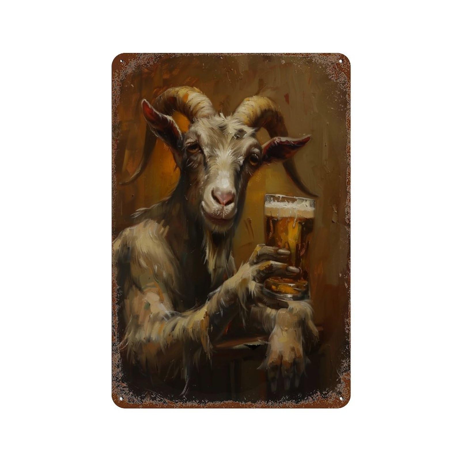 Poliuaws Beer Drinking Goat Tin Signs Metal Wall Arts Tin Signs Decor For Bar Kitchen Garden Iron Wall Art Decoration 11.8"X7.9"