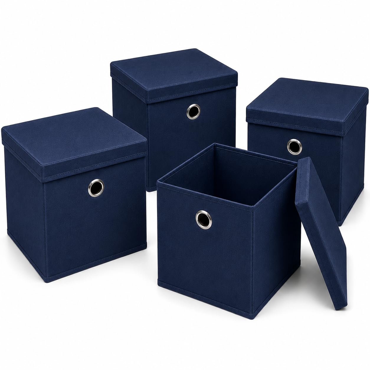 A406 Foldable Fabric Storage Boxes with Lids Set of 4 Non Woven Cubes for Shelves Wardrobe Home Organisation Foldable Storage Cubes collapsible Storage Box in Grey Blue White Black (Blue, 35x35x35cm) — image 1
