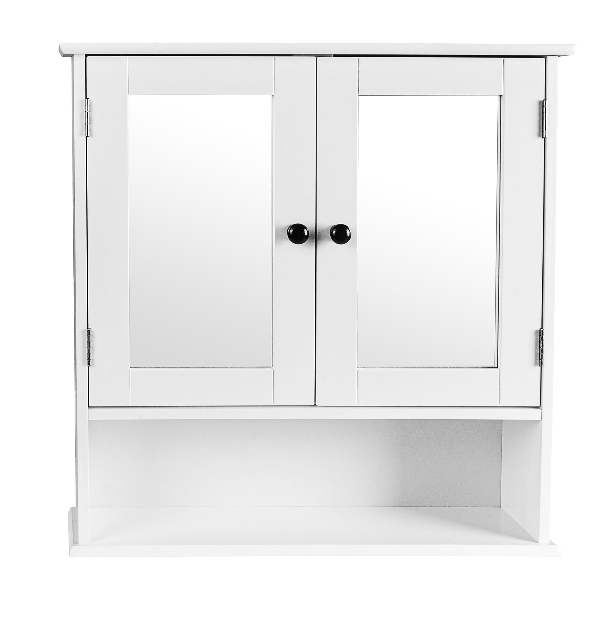 Leomark Biała uniwersalna szafka wisząca z lustrem i drzwiczkami 55,5 x 12,5 x 58 cm zamykana szafka ścienna kompaktowa łazienkowa Meghan