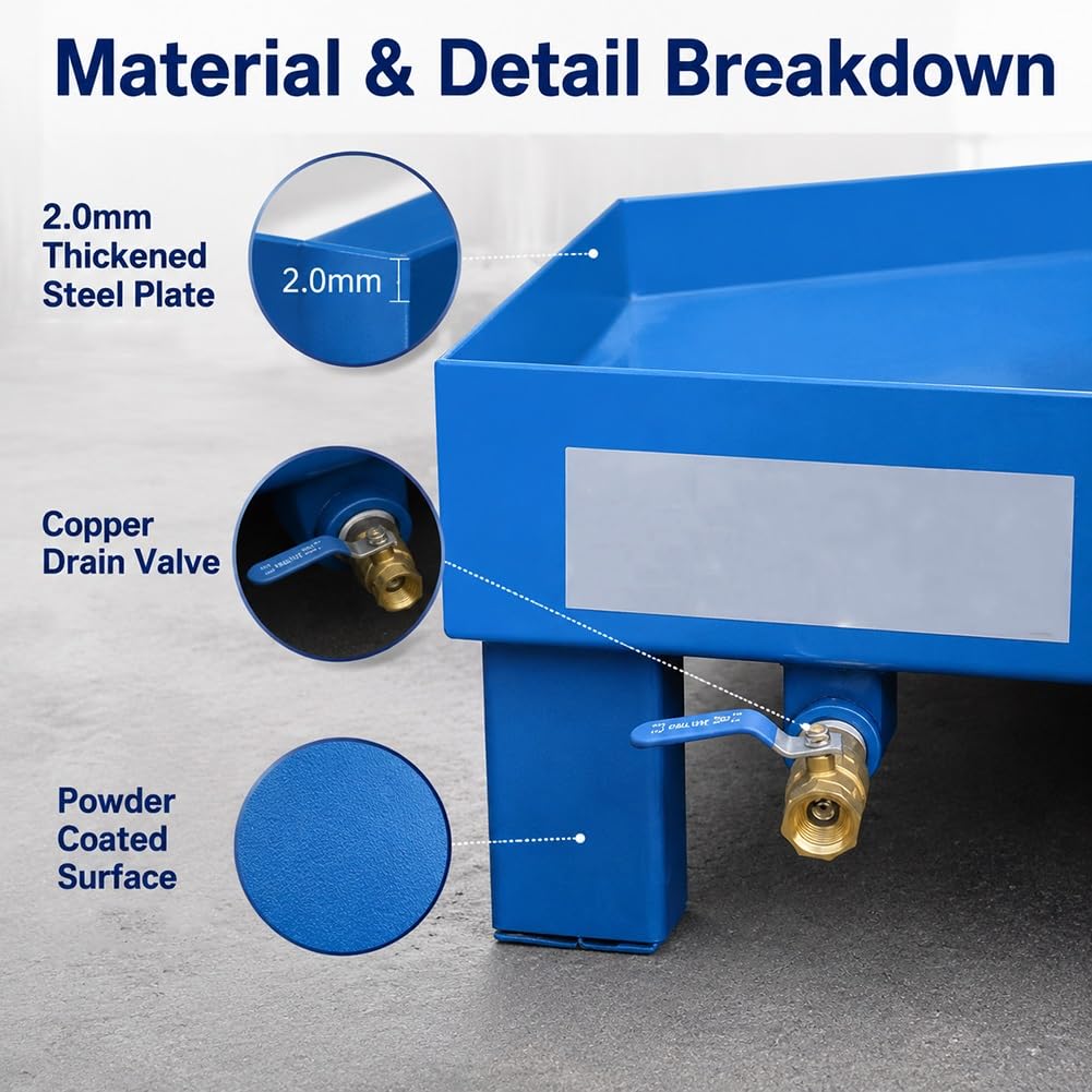 Palé Metálico De Contención De Derrames | Plataforma industrial de acero para contención de derrames | Espesor de 2,0 mm | Para transporte(Azul)