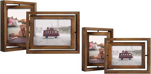 Egofine Paquete de 2 portarretratos flotantes giratorios de 4 x 6 y 5 x 7 pulgadas, pantalla de doble cara con frente de vidrio HD, marco envejecido Egofine Paquete de 2 portarretratos flotantes giratorios de 4 x 6 y 5 x 7 pulgadas, pantalla de doble cara con frente de vidrio HD, marco envejecido
