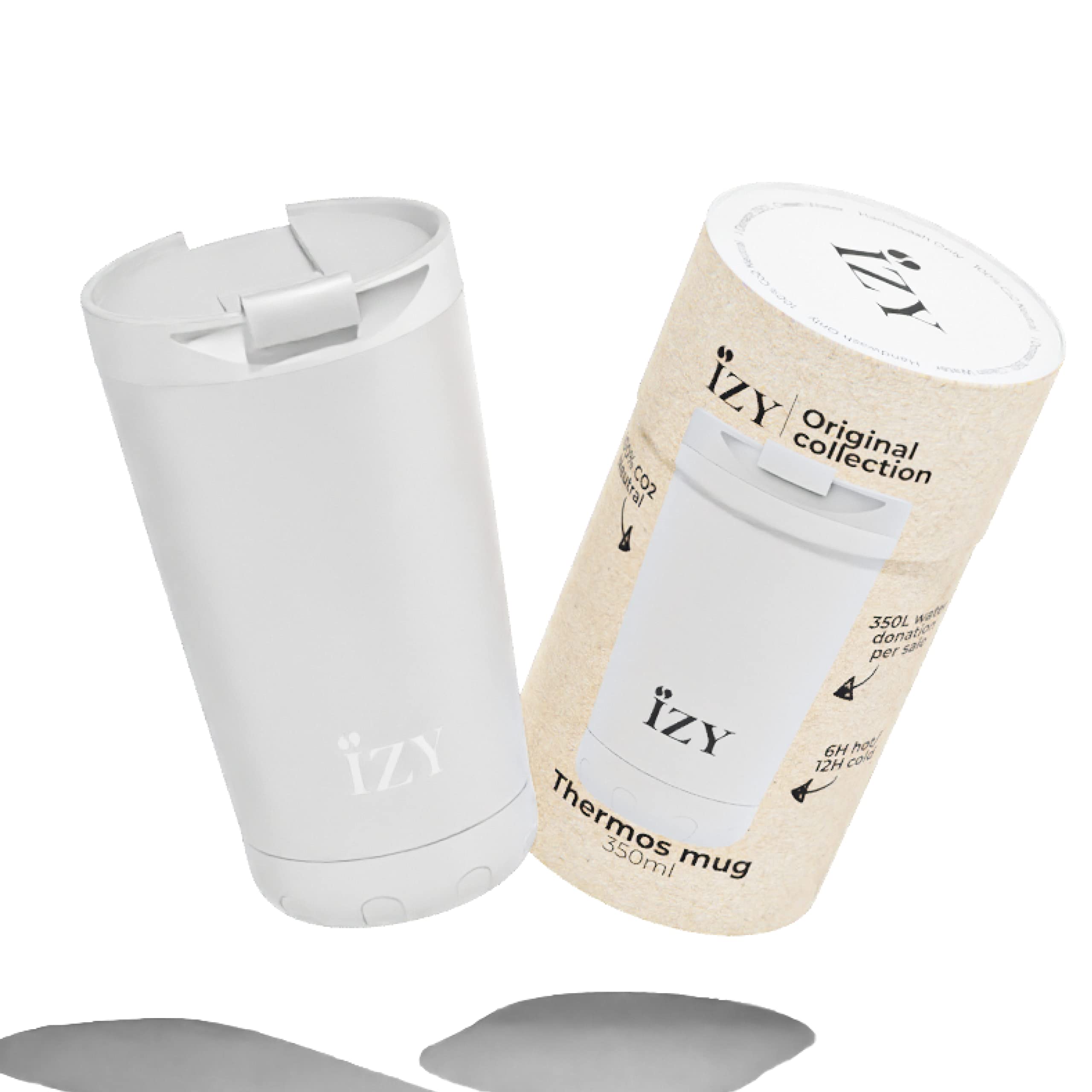 IZY Kubek termiczny - Kubek do kawy 350 ml - Kubek do kawy w podróży - Termos - Nie zawiera BPA - Kubek podróżny ze stali nierdzewnej - Szczelny (biały)