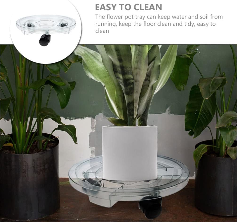 Plant with Wheels Rolling Plant Stand Clear Plant Tray Movable Flower Pot Saucer Planter Trolley for Indoor Outdoor Tree Flower Stand