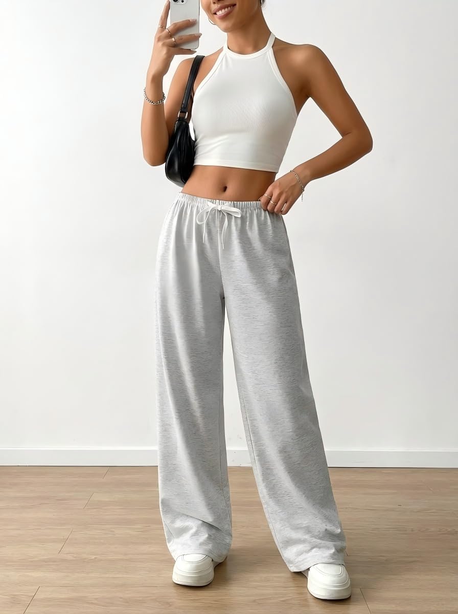 QJQ Women's Wide Leg Sweatpants Drawstring Waist Straight Long Pants Casual Loose Baggy Workout Sweatpants - Image 4