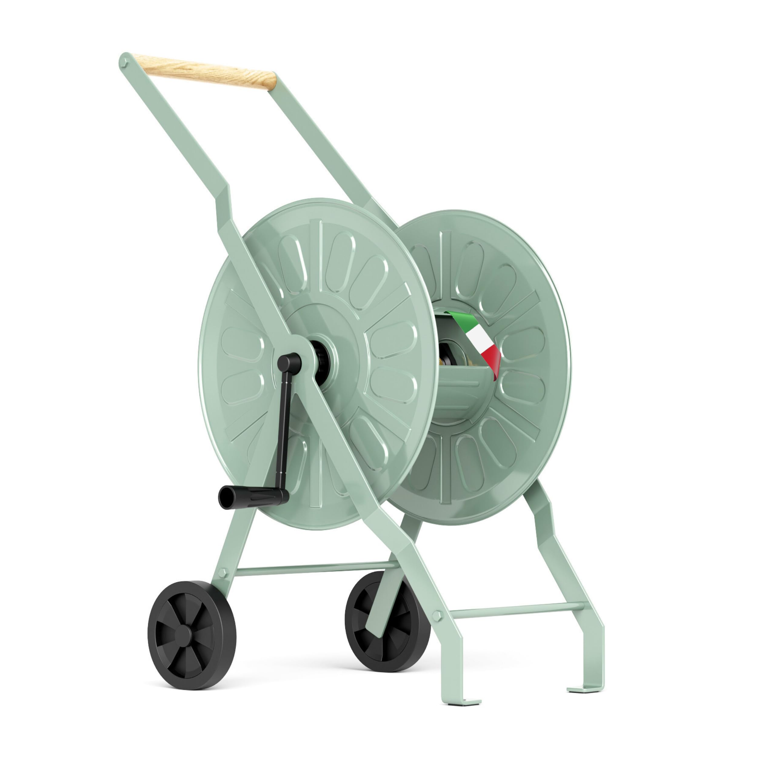 LIVLIG Schlauchwagen Metall, Premium Wagen mit Pulverbeschichtung Made in Italy, Schlauchwagen bis 80m Gartenschlauch, Gartenschlauch Trommel in Grün
