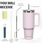 WATERSY 40 oz Tumbler with Handle,Tumbler with Lid and Straw,Double Wall Insulated Cup Stainless Steel Travel Mug(Cold for 34 Hours),Water Bottle for Iced Tea,Coffee,Cold Beverages(Rose Quartz)