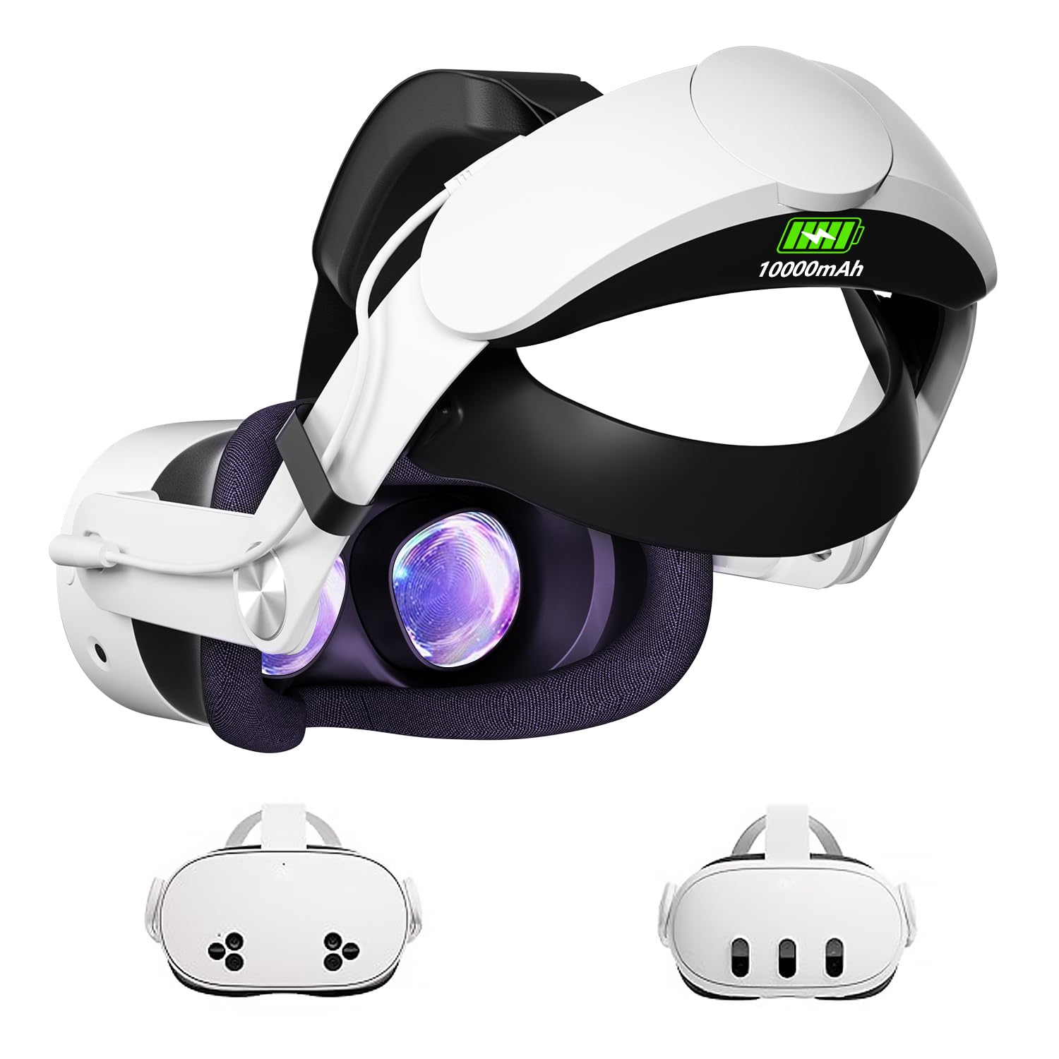 Aolukytech Battery Head Strap 10000mAh Compatible with Meta Quest 3/Quest 3S Accessories-Battery Pack Soft Cushion VR Elite Strap for Balance Weight-Extend Playtime&Enhance Immersion&Fast Charge