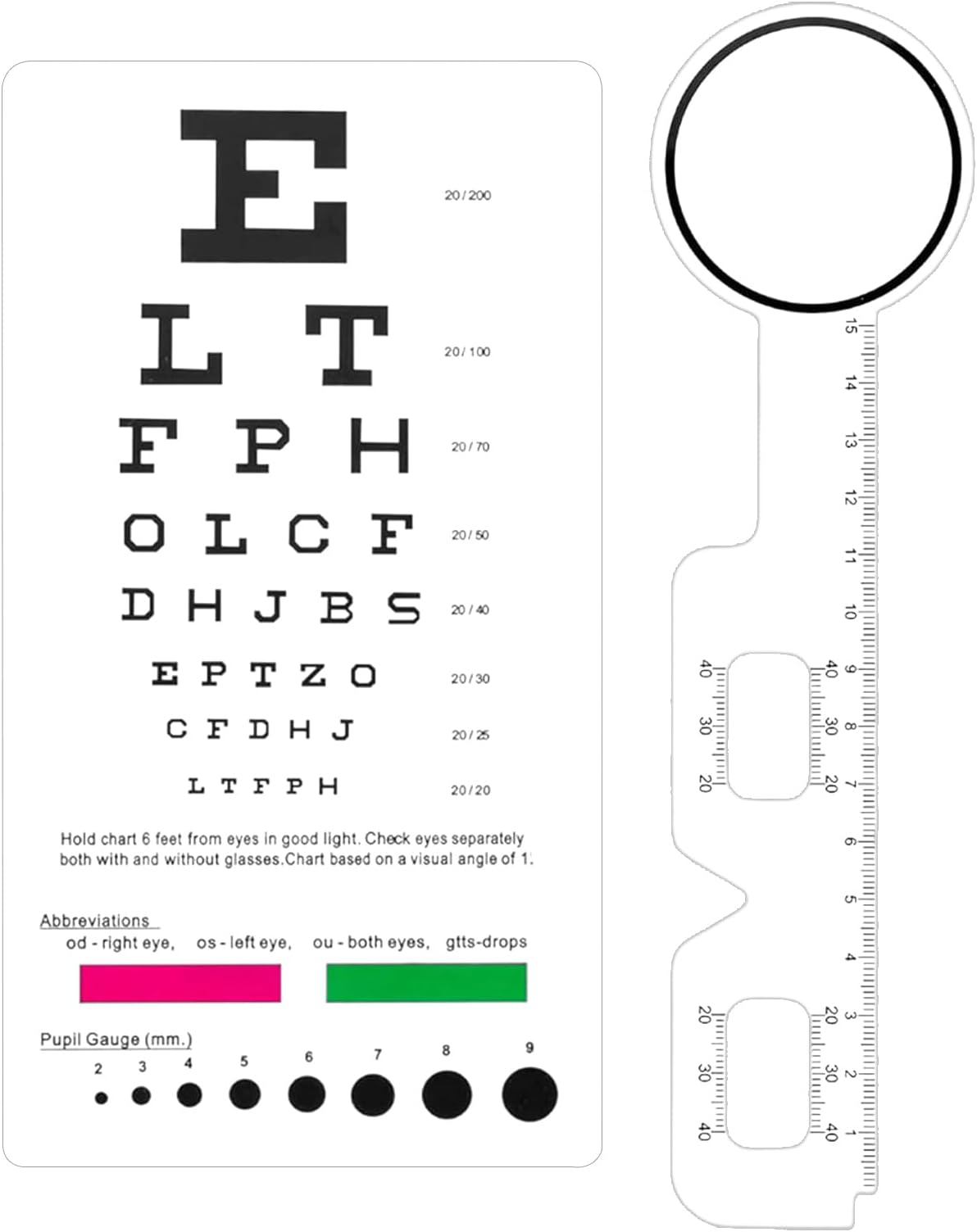Eye Test Chart,PVC Standard,Eye Sight Test Wall Chart - Red-Green Color Strips Wall School Home Study Room Living Room for Students Kids Children Adults