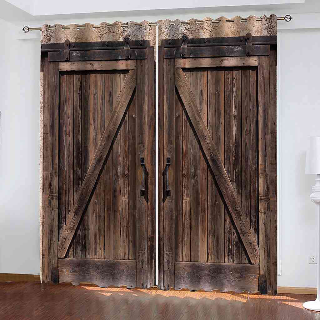 Rideau occultant à oeillets planche de bois vintage 264 | Lot de 2 rideaux isolants pour salon