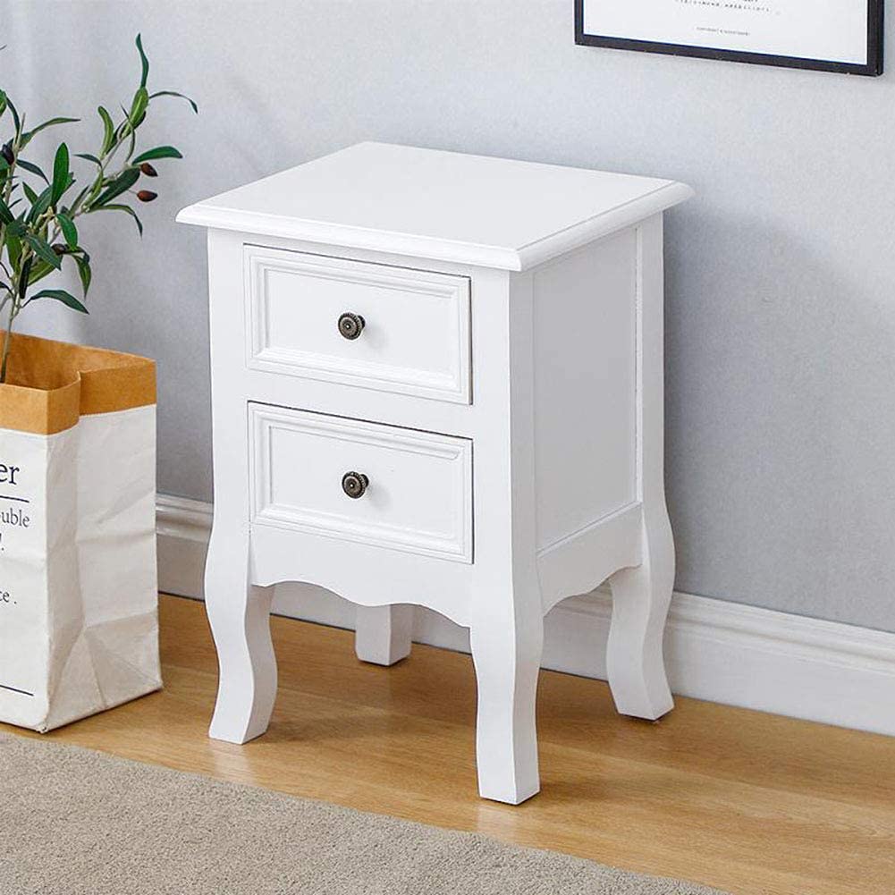 Table de chevet blanche pour organiser votre chambre, petit meuble en bois avec étagère