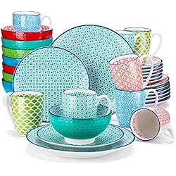 vancasso Serie Macaron Juego de Vajillas Japoneses, Vajillas Completas de Porcelana, Pintado a Mano,Colores Vajillas para 8,12 Personas … (CONJUNTO, 32 PCS)