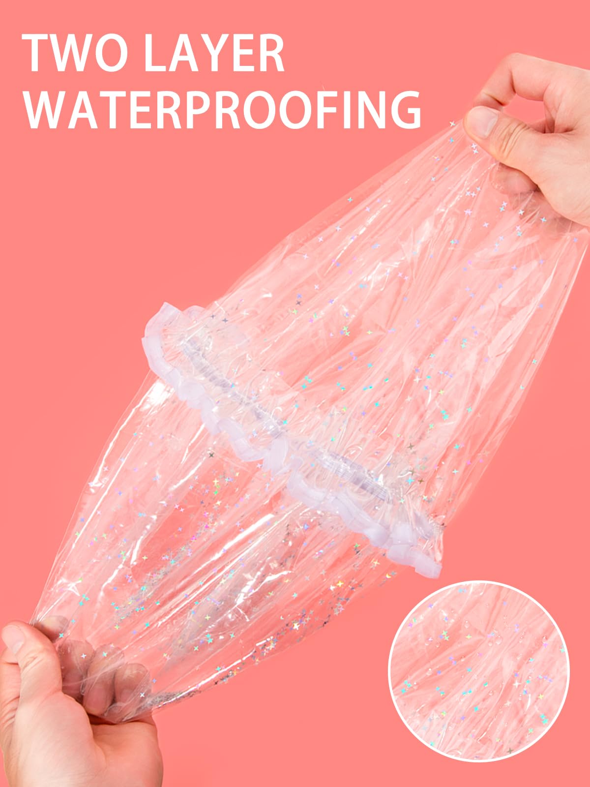 Auban Luxury Shower Cap Reusable Waterproof for Women Sequin Lined Hair Cap for Shower Plastic Cap for Long Hair Large Double Layer Bath Cap Travel Essential & Cleaning Supplies 4