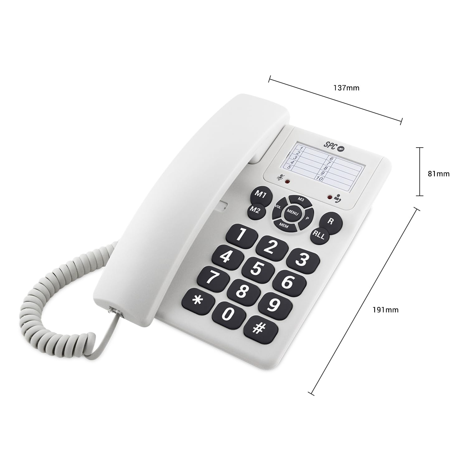 SPC Original – Teléfono Fijo sobremesa o Pared, con Teclas Grandes y fácil de Usar, 3 memorias directas, Volumen de Timbre Extra Alto, función de rellamada, Color Blanco — view 2