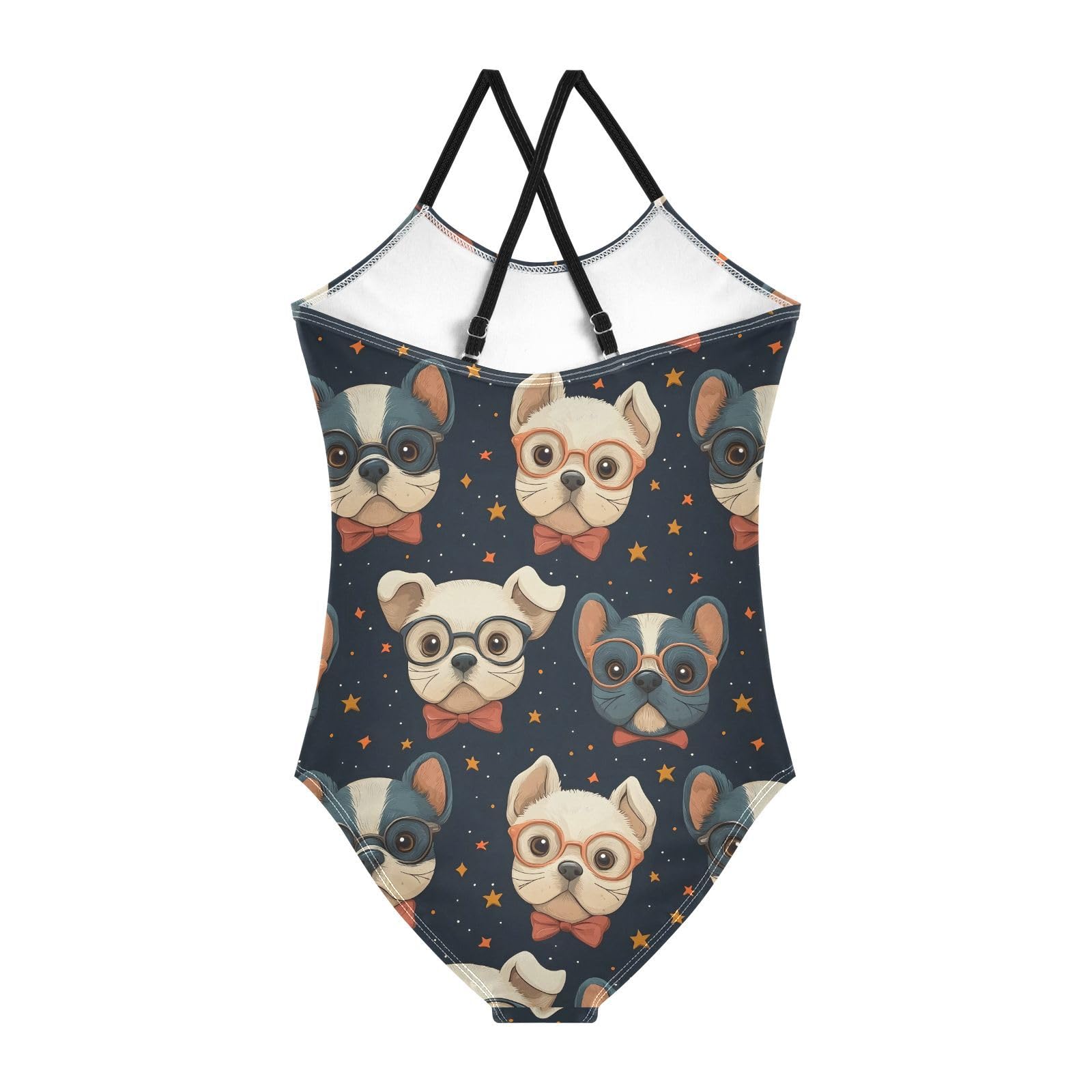 ALAZA Funny Pug Dog Bow Star Girls Swimsuit Bathing Suit Beach Swimwear One Piece 4T