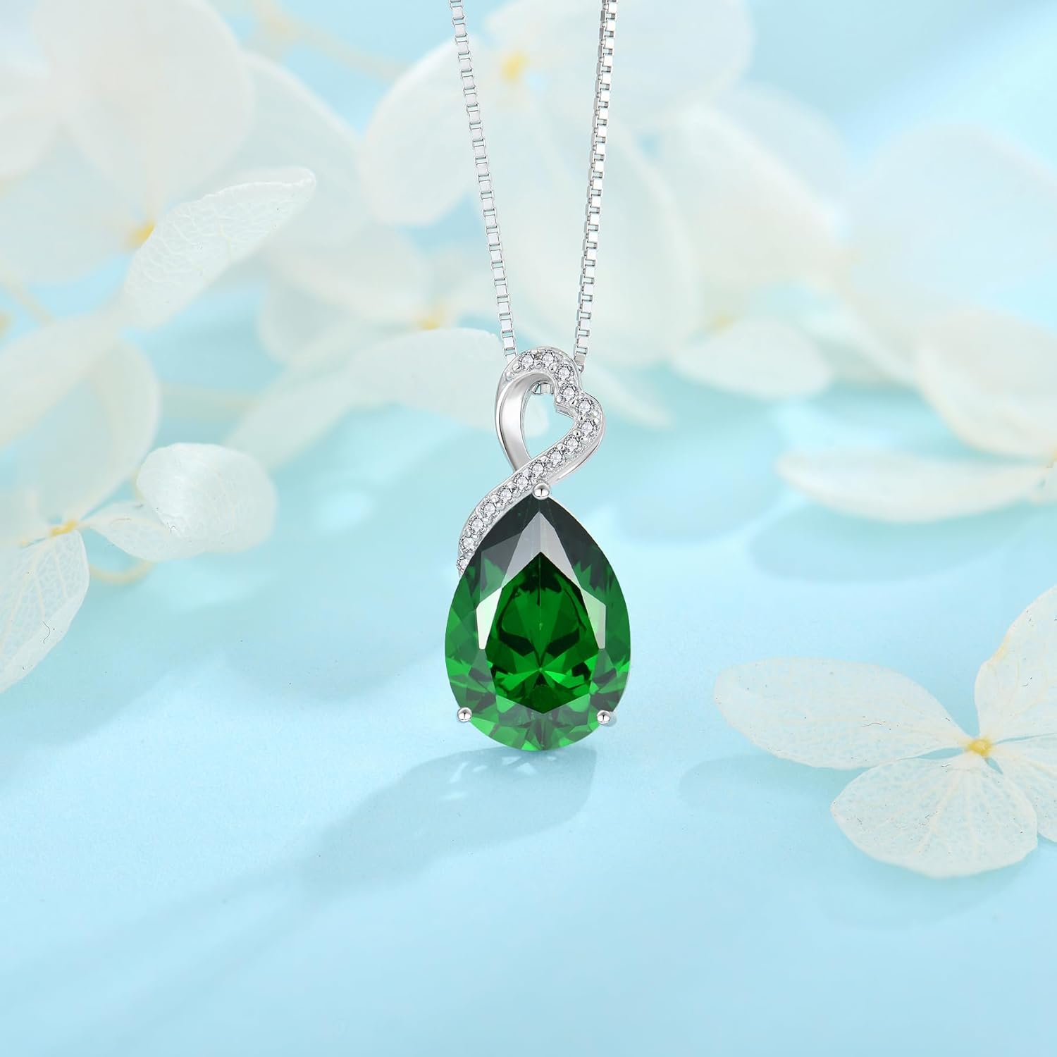 FJ Teardrop Birthstone Necklaces 925 Sterling Silver Pear Cut Pendant Necklace Birthday Jewelry for Women - Image 3
