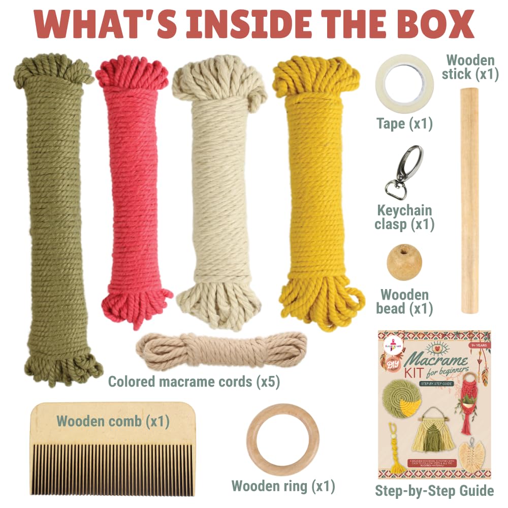 Kalakaram Macrame Kit for Beginners | DIY Art & Craft Kit for Kids, Teens & Adults | DIY Embroidery Activity Craft Set | Learn Knotting, Wall Hanging, Keychain & Handmade Décor | Birthday Gift for Girls, Boys, Kids Ages 10+ | Screen-Free Hobby Kit 1