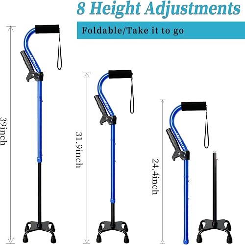 Miniatura 4 de AOHHL Bastón plegable y ajustable para hombres y mujeres y personas mayores, ligero y resistente con base de 4 puntas para mayor equilibrio de