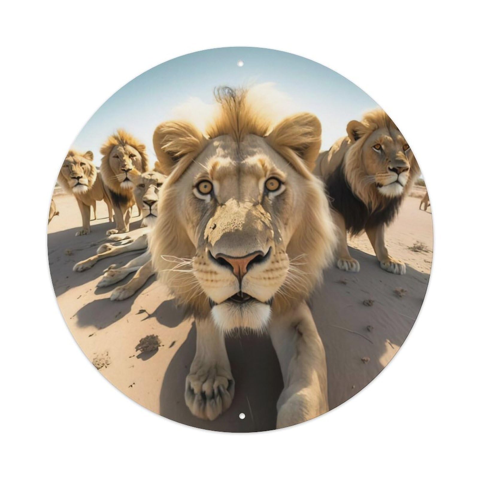 Fierce Lion Family Selfie Funny Animals Metal Tin Sign