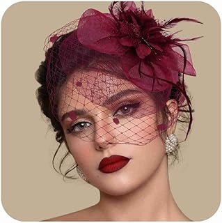 Fascinators Hats for Women Tea Party Hat Feather Mesh Headband Vintage Lace Cocktail Headwear Veil Hair Clip Church