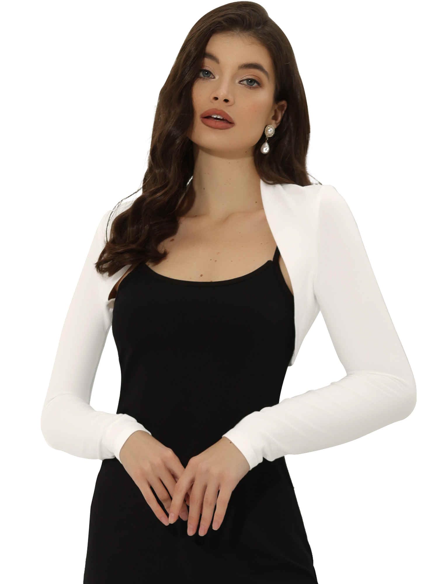 Allegra K Elegant Shrugs for Womens Long Sleeve Cotton Knit Open Front Bolero Shrug