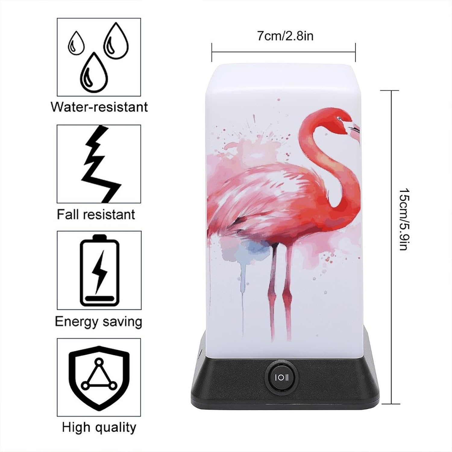 Desk Lamp Table Lamp with 2 Lighting Modes Battery Operated Pink Flamingo Watercolor Reading Lamp for Bedroom Nightstand
