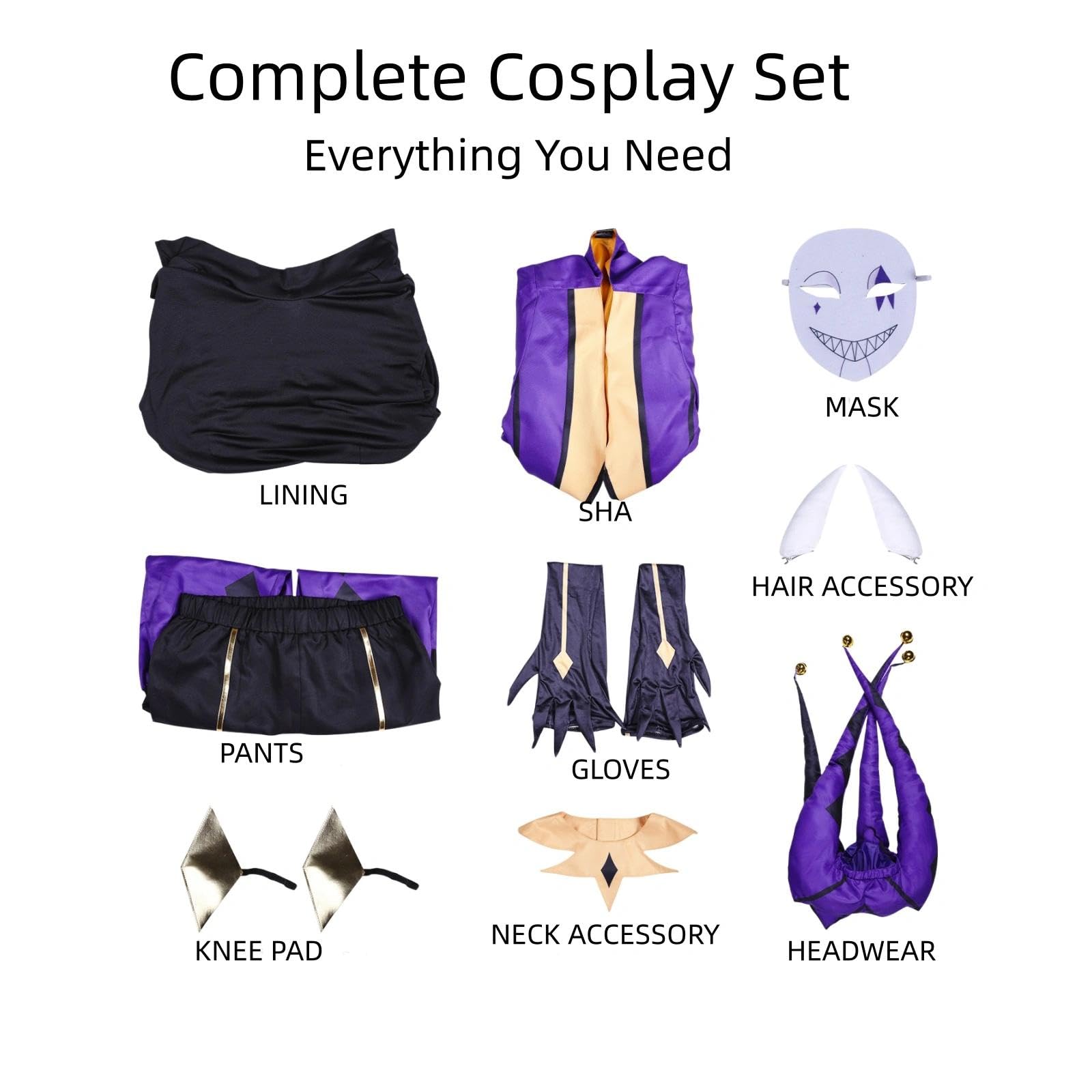 Halloween Kostüm für Erwachsene, Karneval Rollenspiel Cosplay Komplettset – Jester Stil
