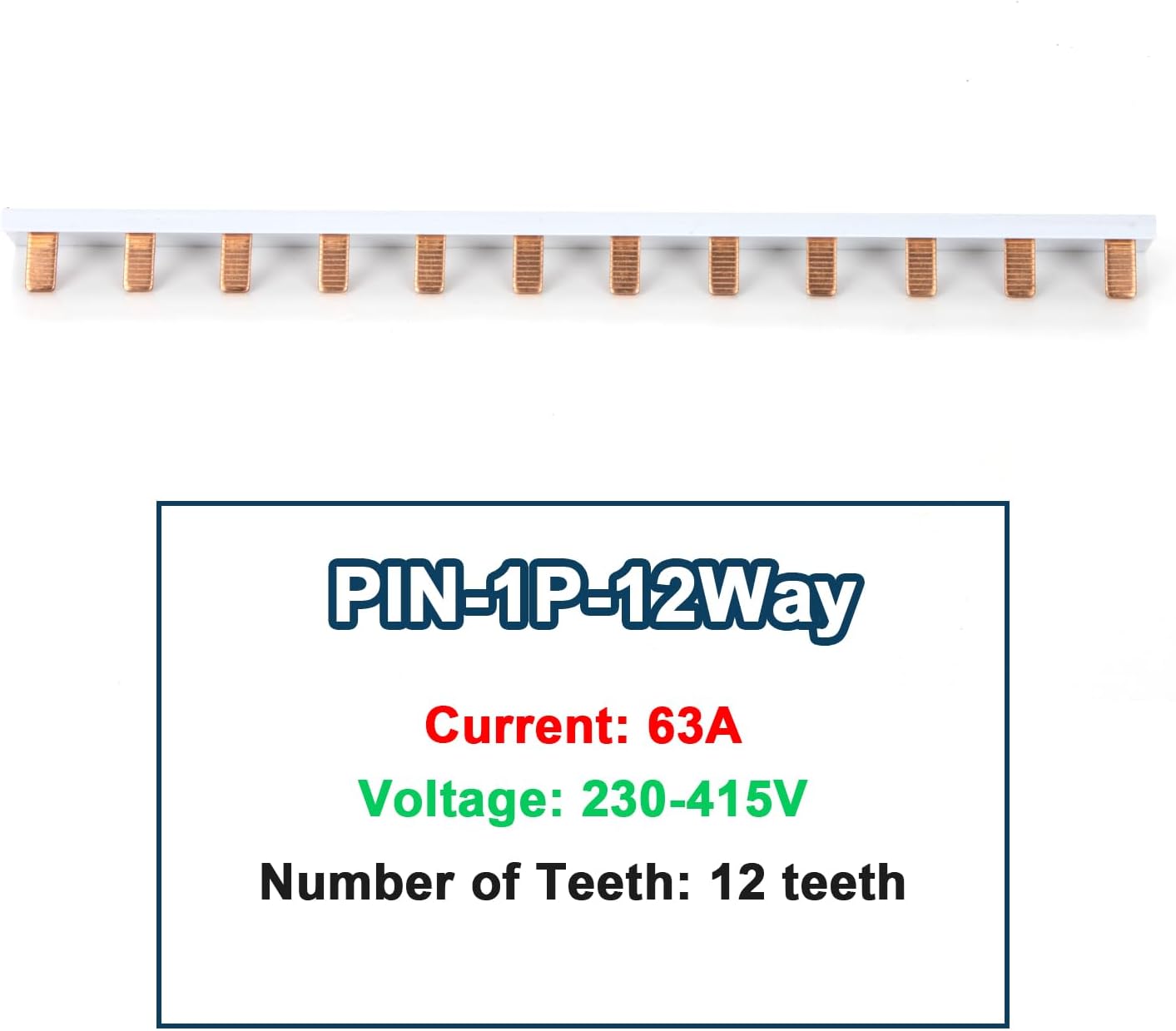 Copper Breaker Buss Bar PIN-1P 63A 12Way for Circuit Breaker C45 DZ47 IC65N | widely applied in school hospital hotel home,1 pin type copper busbar