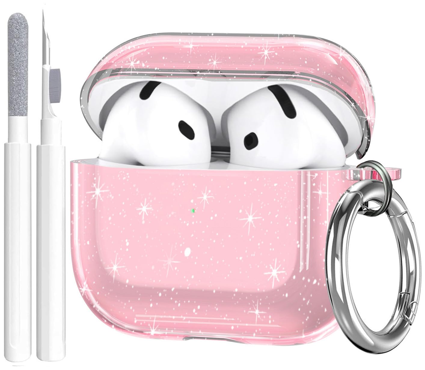 Photo 1 of OTOPO for Airpods 4 Case Clear with Cleaning Kit 2024, Soft TPU Transparent Apple AirPods 4th Generation Protective Cover Skin Women Men for iPod 4 Case, Glitter Clear Pink