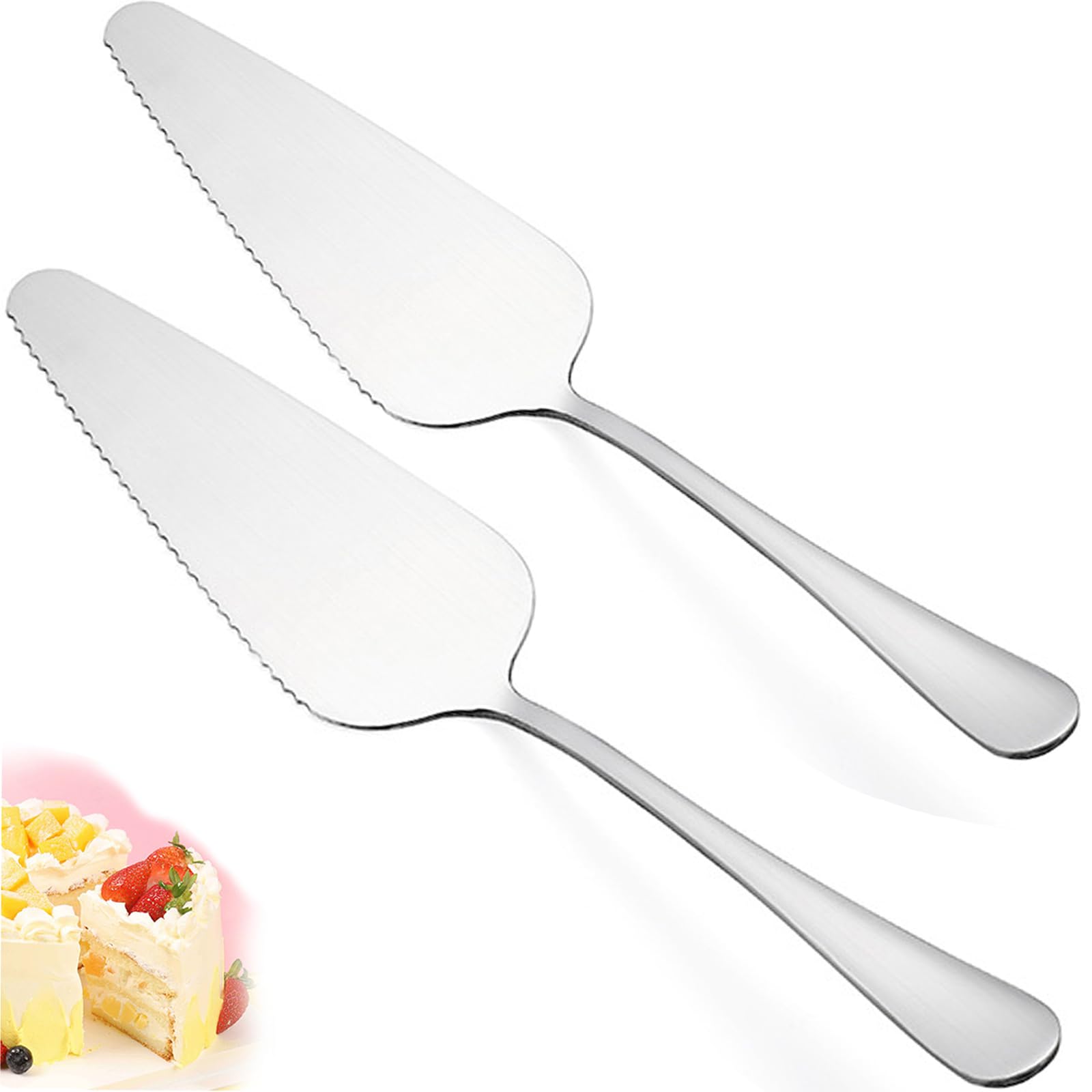 Kucensi Cake Pie Server, 2 Pack Stainless Steel Pizza Pastry Cake Slicer Server Set, Cake Cutter with Serrated Edges for Kitchen, Restaurants, Wedding, Birthdays and Parties