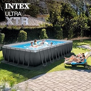 INTEX Ultra XTR 24 ft x 12 ft 52 in Above Ground Pool Set, Rectangular Swimming Pool with Steel Frame, 2100 GPH Sand Filter Pump, Ladder, Cover, & Ground Cloth