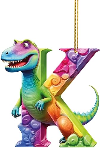 Miniatura 14 de Adorno de Navidad personalizado de dinosaurio de 26 letras, adornos colgantes 2023, monograma inicial de plástico, decoraciones de árbol de Navidad