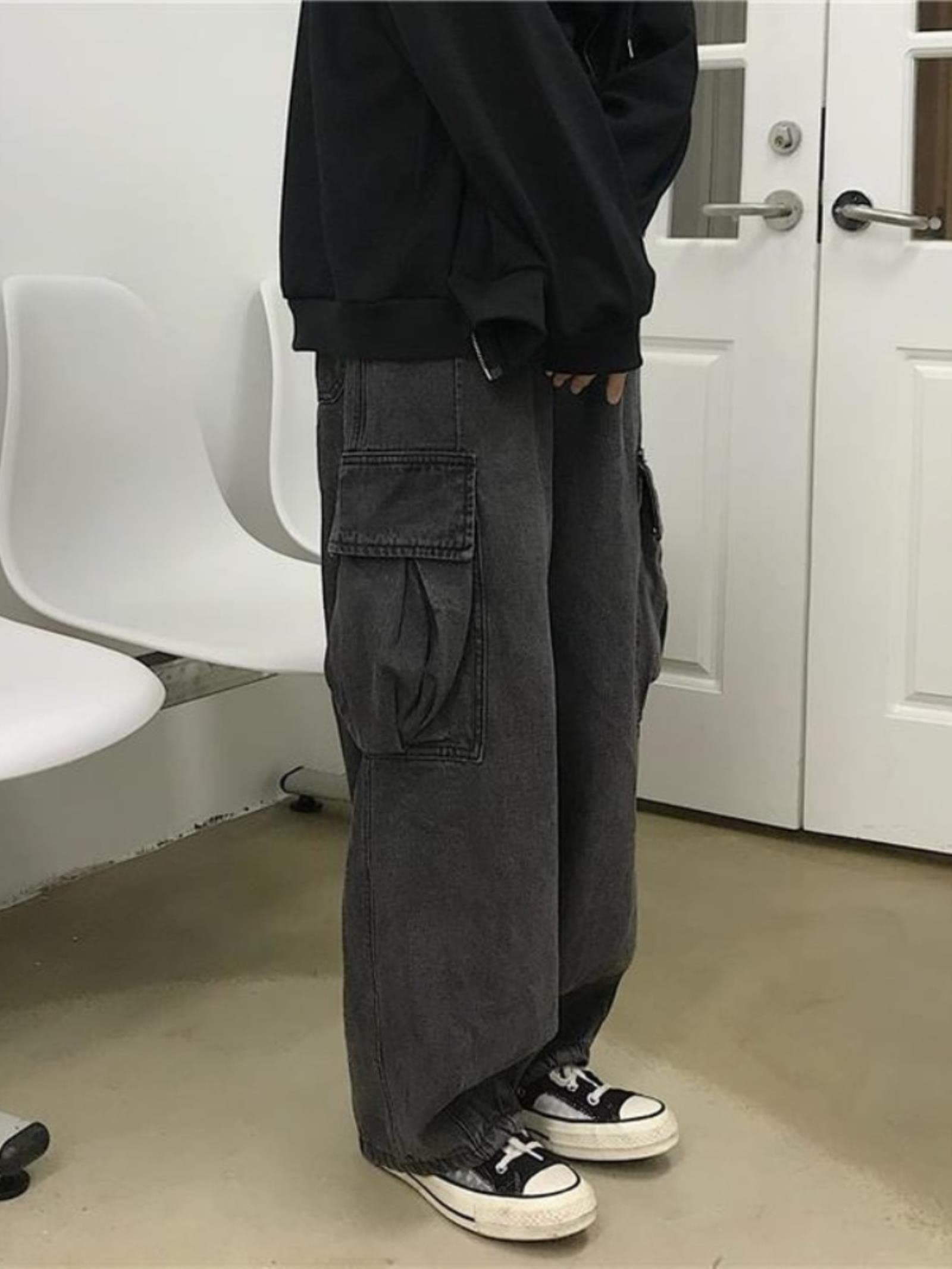 Yujun Grunge Streetwear Grigio Baggy Jeans Donna Coreana Moda Tasche Oversize Pantaloni Cargo in Denim Hip Hop Pantaloni a Gamba Larga