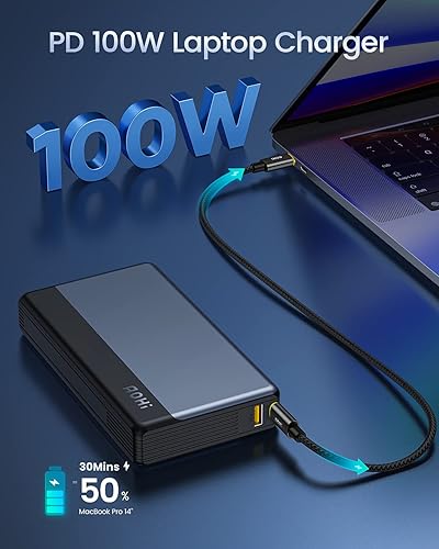 Miniatura 2 de AOHI 30000mAh PD 100W USB C Power Bank con 100W USB C a USB C Cable+4ft 140W USB C a USB C Cable con pantalla LED