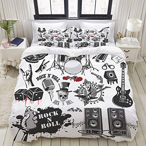 AIMILUX Parure de lit Adulte,Housse de Couette,définir des Symboles vectoriels liés Rock Roll,1 Housse de Couette 220x240 cm+2 Taies d'Oreillers 63x63 CM