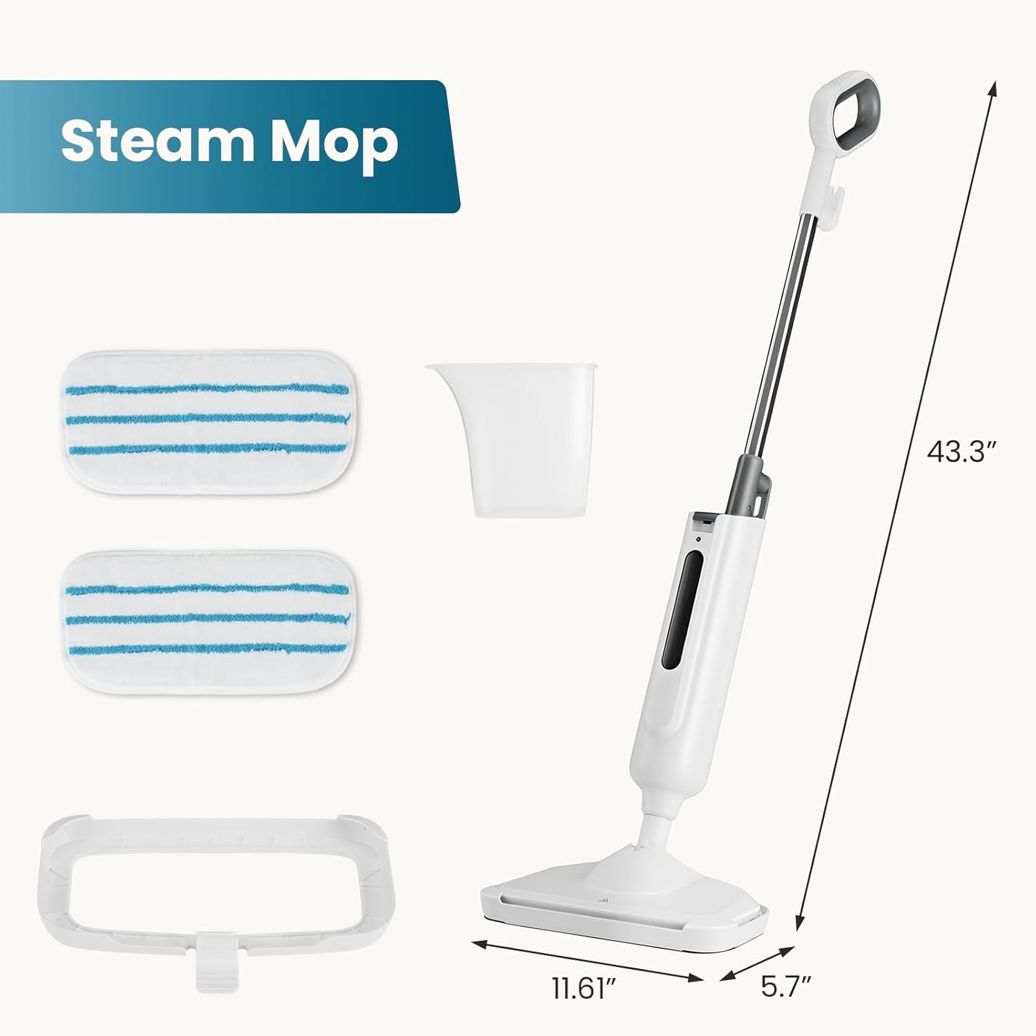 Steam Mop with Natural Sanitization, Floor Steamer, Tile Cleaner, and Hard Wood Floor Cleaner with Flip-Down Easy Scrubber, White