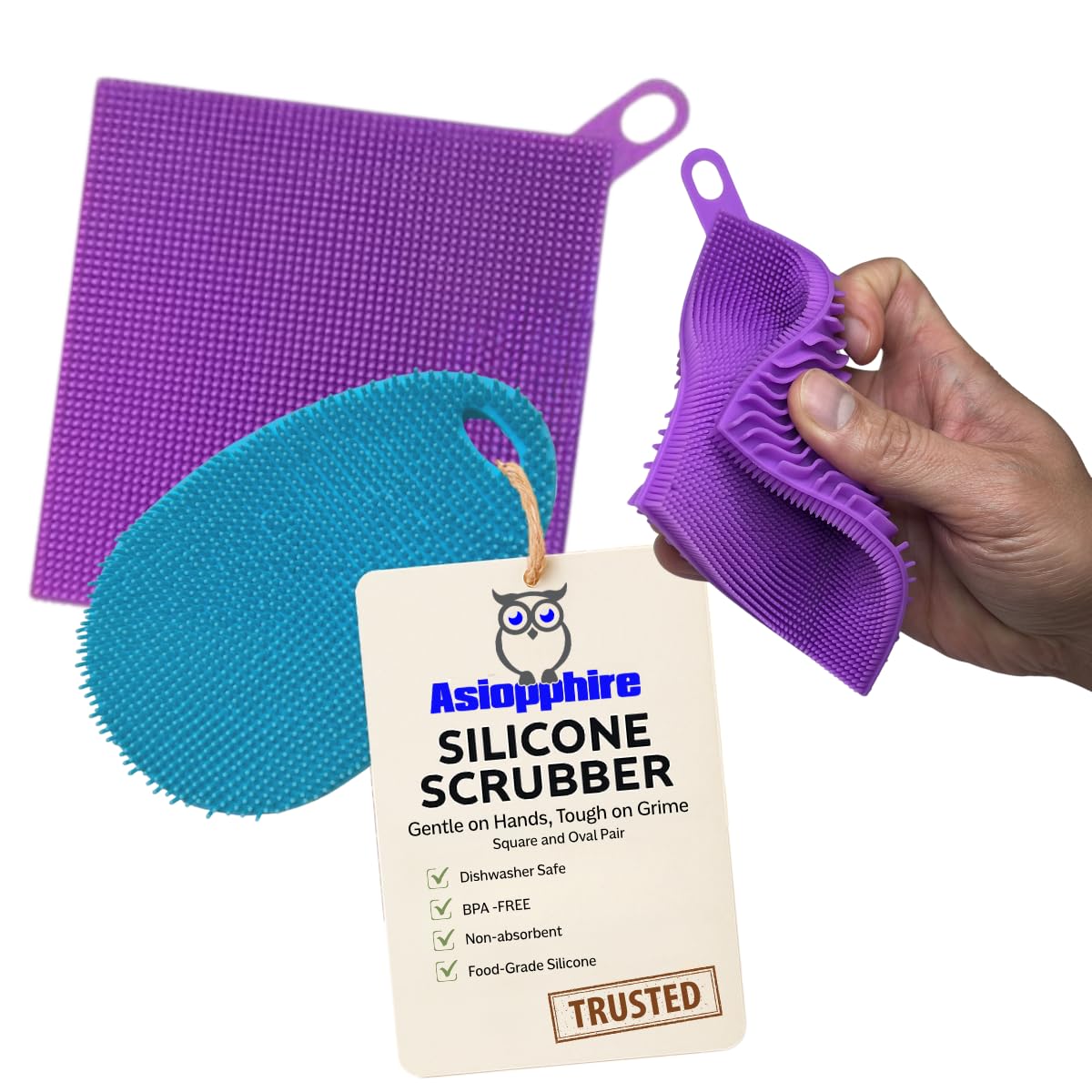 Silicone Dish Sponge Dish Scrubber (Oval and Square) - Dual-Sided, Food Grade Silicone Sponges for Dishes and Housecleaning 2-Pack