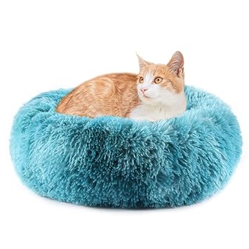 EMUST Pet Cat Bed Dog Bed, 5 Sizes for Small Medium Large Pet Cats Dogs, Round Donut Cat Beds for Indoor Cats, Anti-Slip Marshmallow Dog Beds, Multiple Colors (40cm-15.7??, Blue)